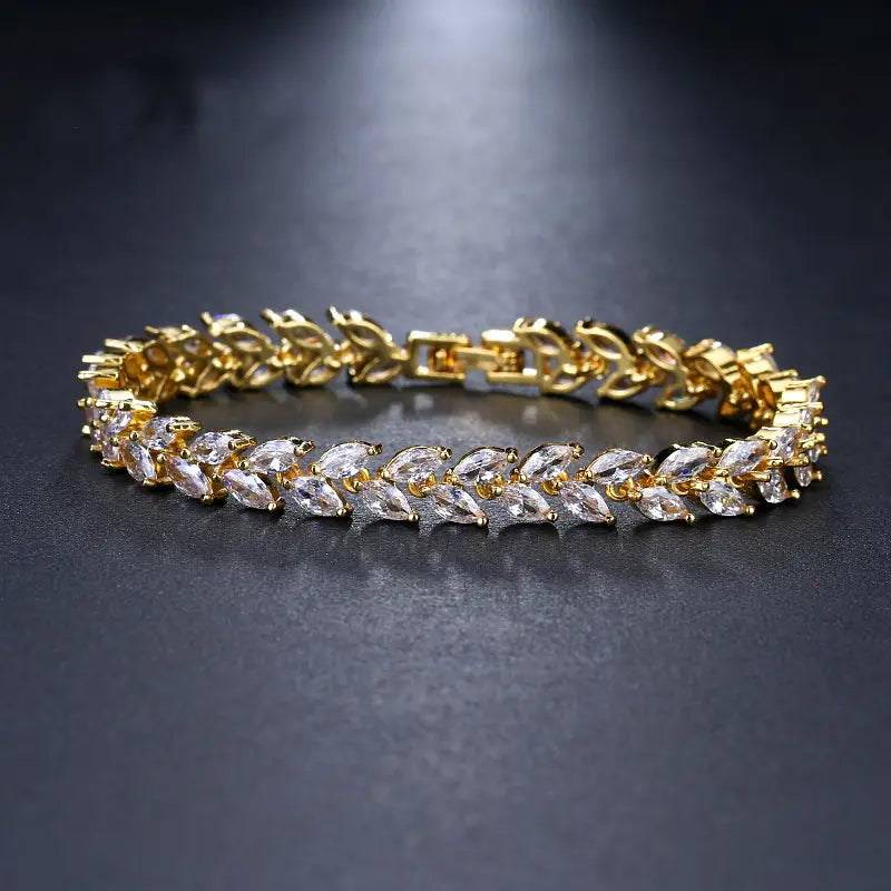 Platinum White Zircon Rice Bracelet for Women