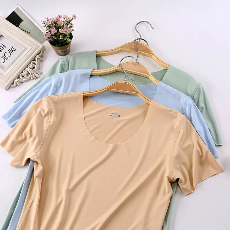 Women Ice Silk Slim Short Sleeve T-Shirt Set of 3