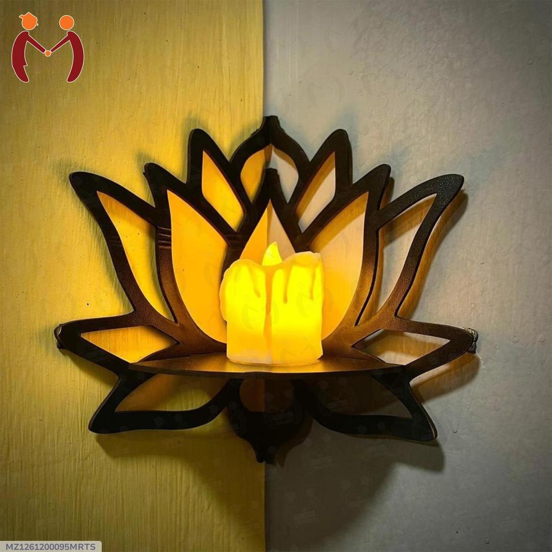 Lotus Wall Shelf Set Black 3D MDF 8x8 Inch