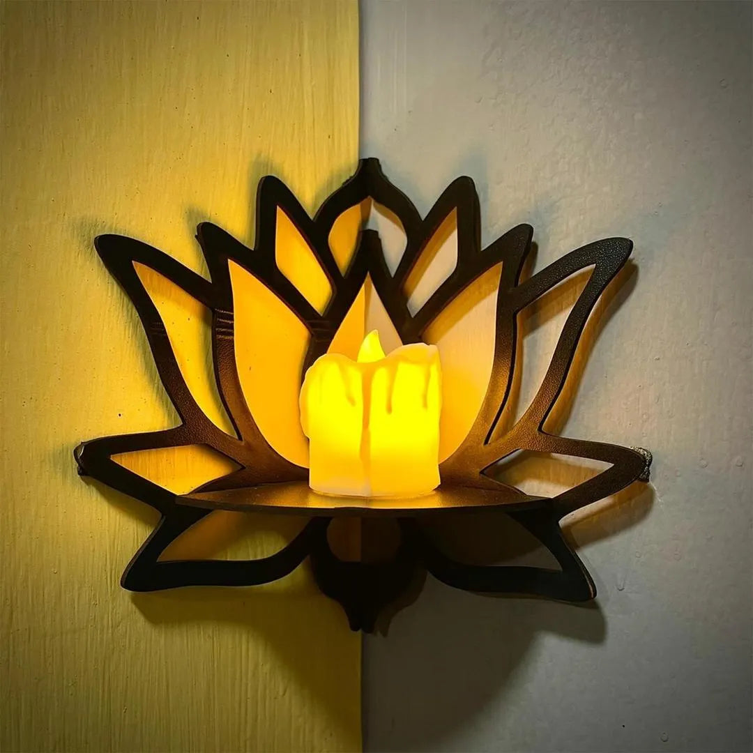 Lotus Wall Shelf Set Black 3D MDF 8x8 Inch