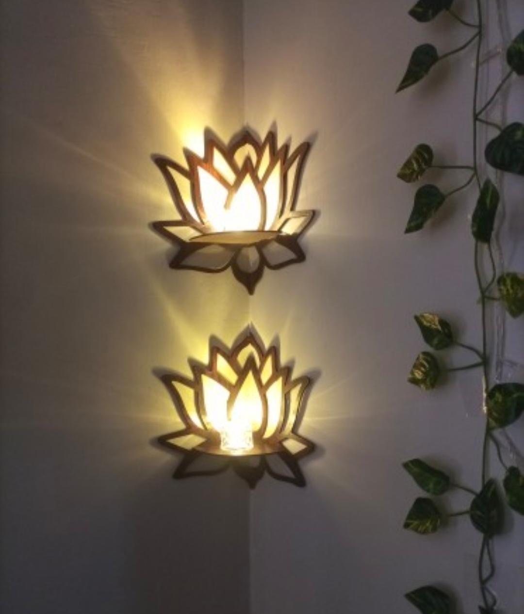 Lotus Wall Shelf Set Black 3D MDF 8x8 Inch