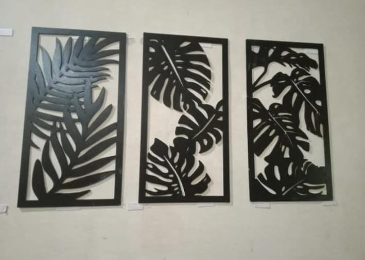 3D Leaf Shaped Wall Art Set of 3 Black White