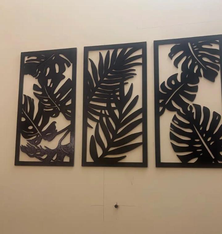 3D Leaf Shaped Wall Art Set of 3 Black White