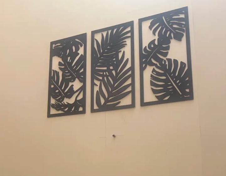 3D Leaf Shaped Wall Art Set of 3 Black White