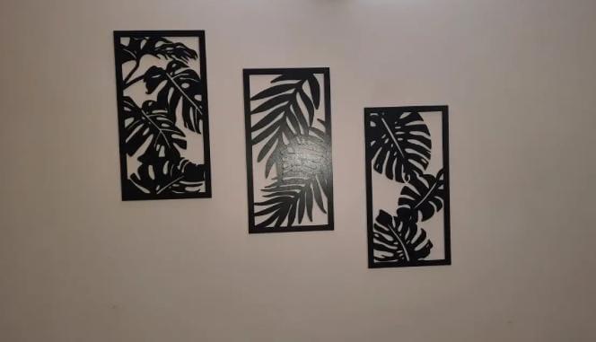 3D Leaf Shaped Wall Art Set of 3 Black White