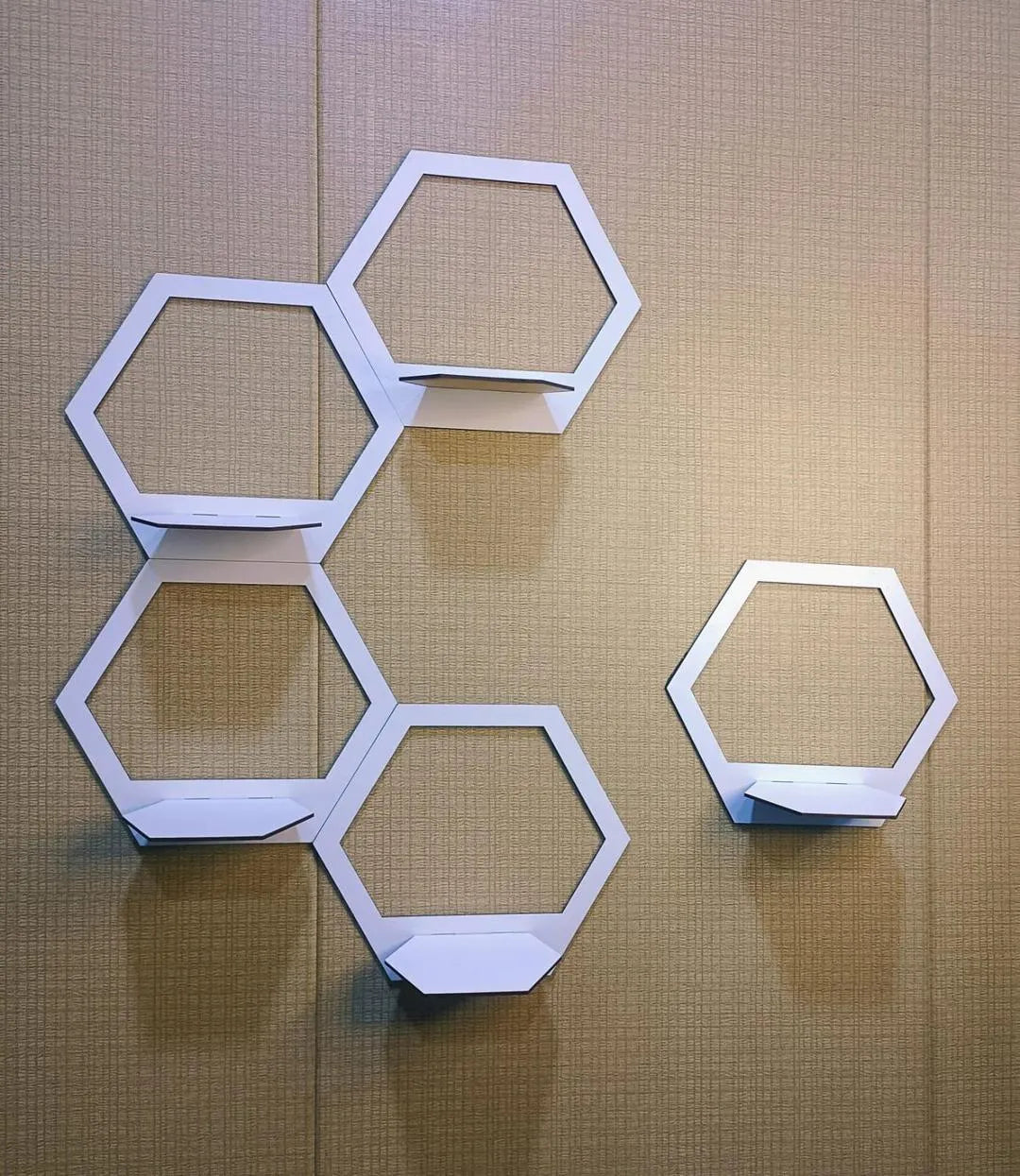 Modern Hexagon Wall Shelves White Floating Decor - 5 Pcs