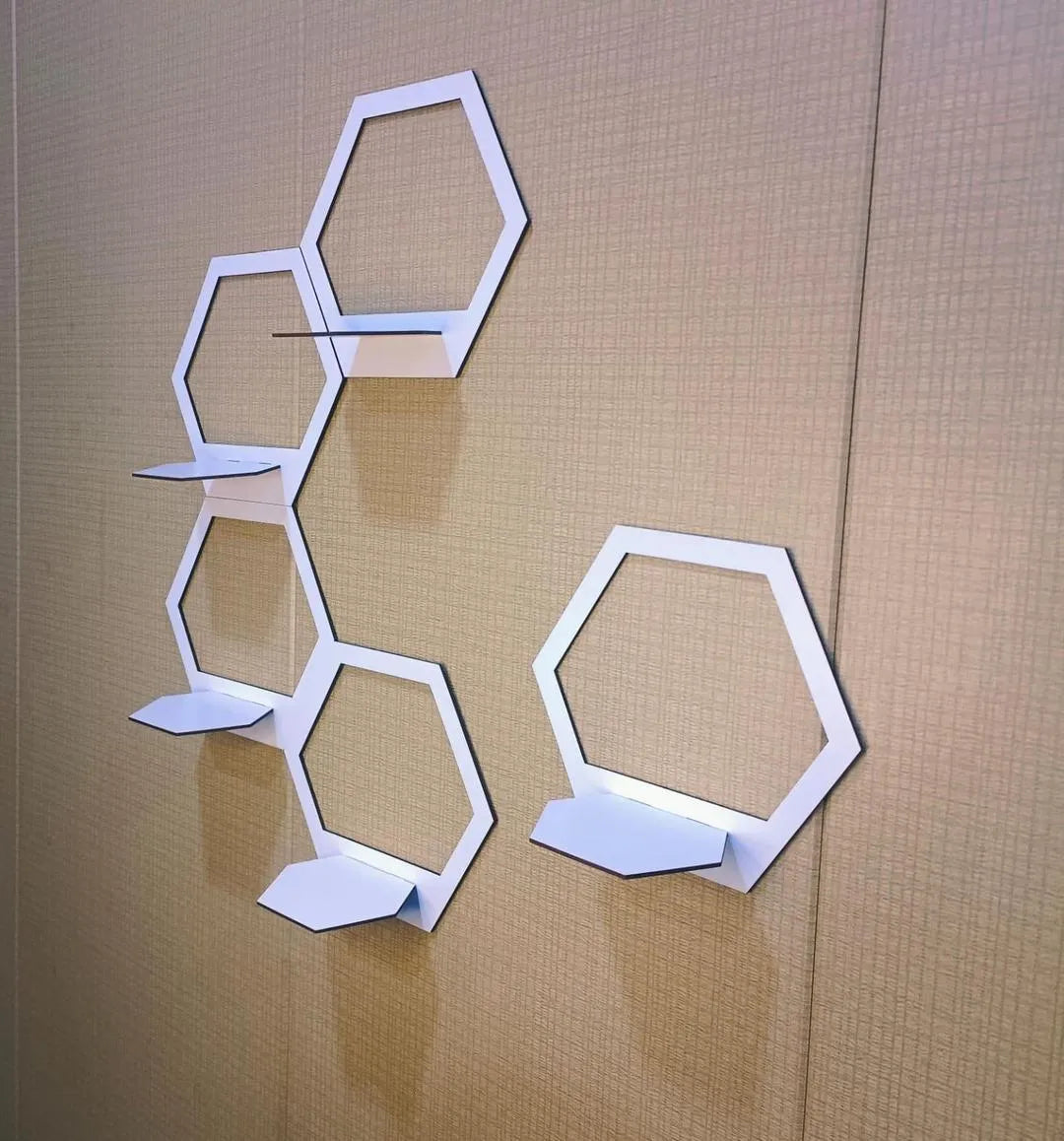Modern Hexagon Wall Shelves White Floating Decor - 5 Pcs