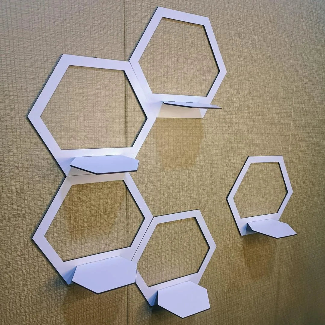 Modern Hexagon Wall Shelves White Floating Decor - 5 Pcs