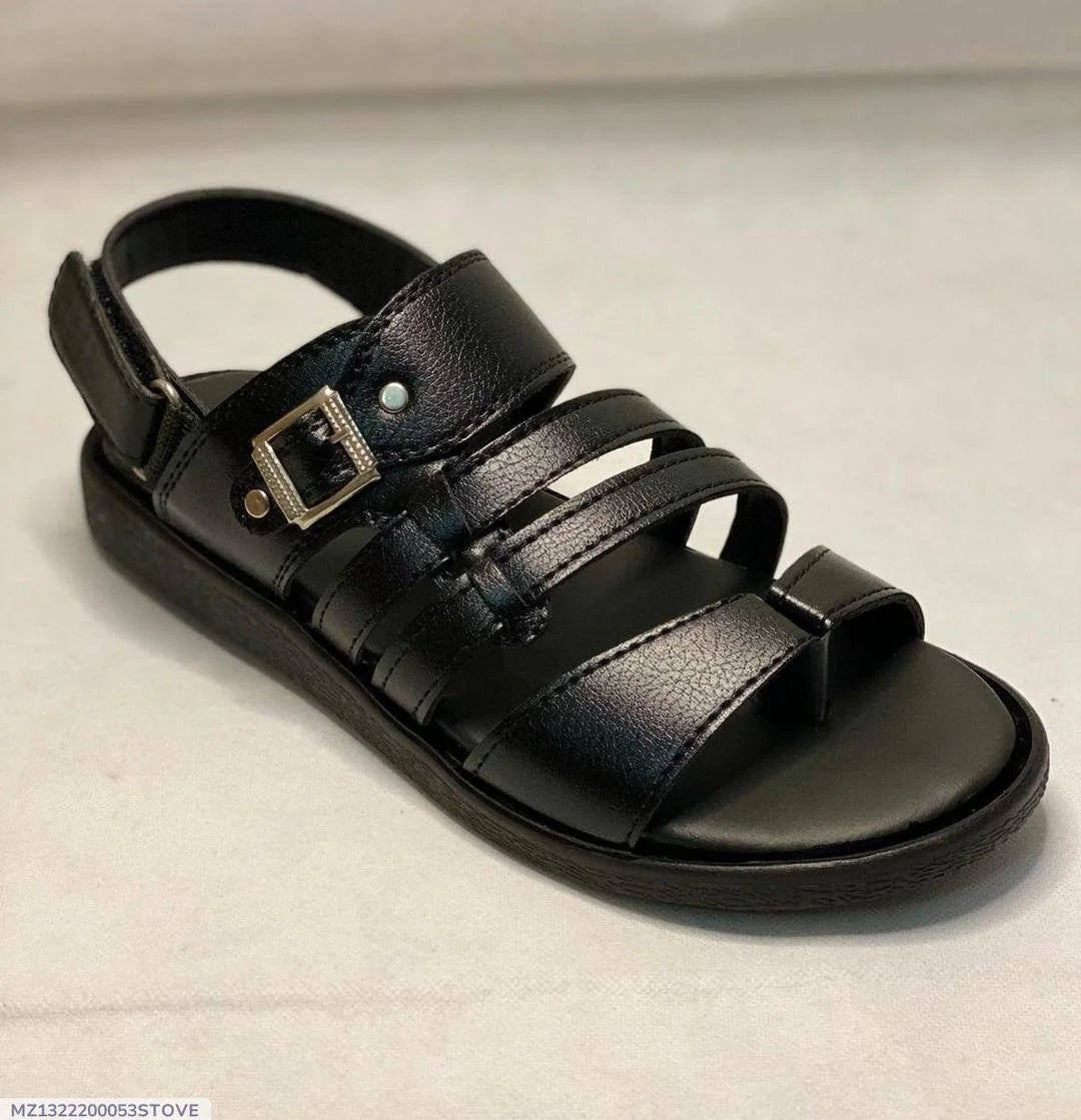 Men's Black Leather Fancy Sandals TB-901