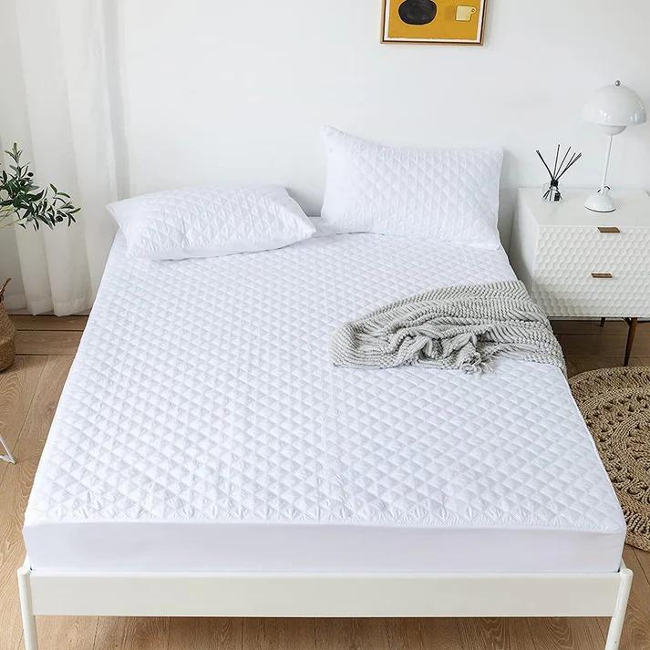 Waterproof Quilted Mattress Cover White Double Bed