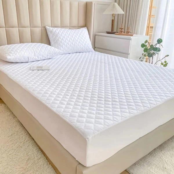 Waterproof Quilted Mattress Cover White Double Bed