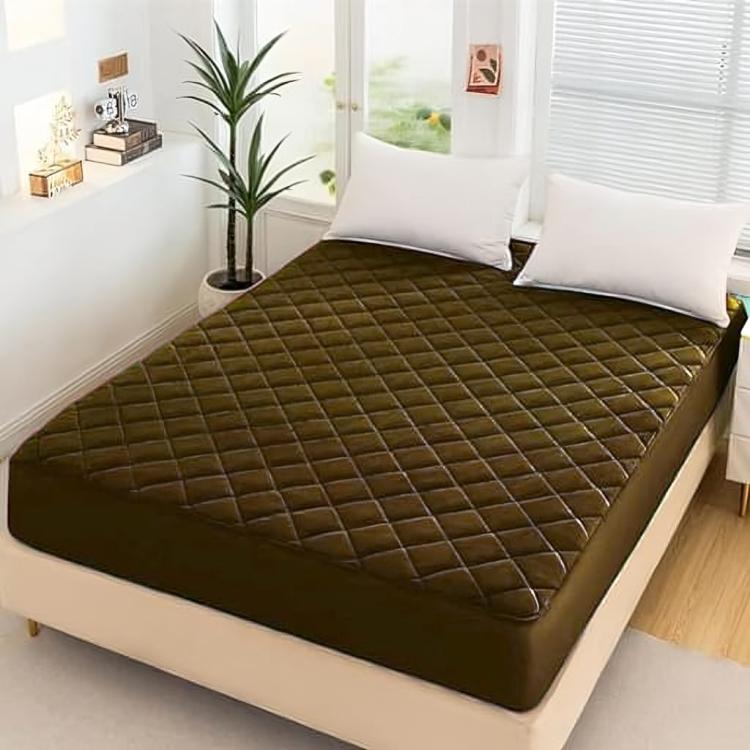 Waterproof Quilted Mattress Cover Brown Double Bed