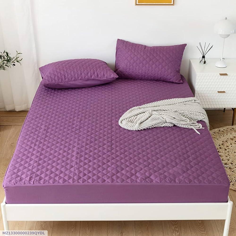 Purple Quilted Mattress Cover Waterproof Double Bed