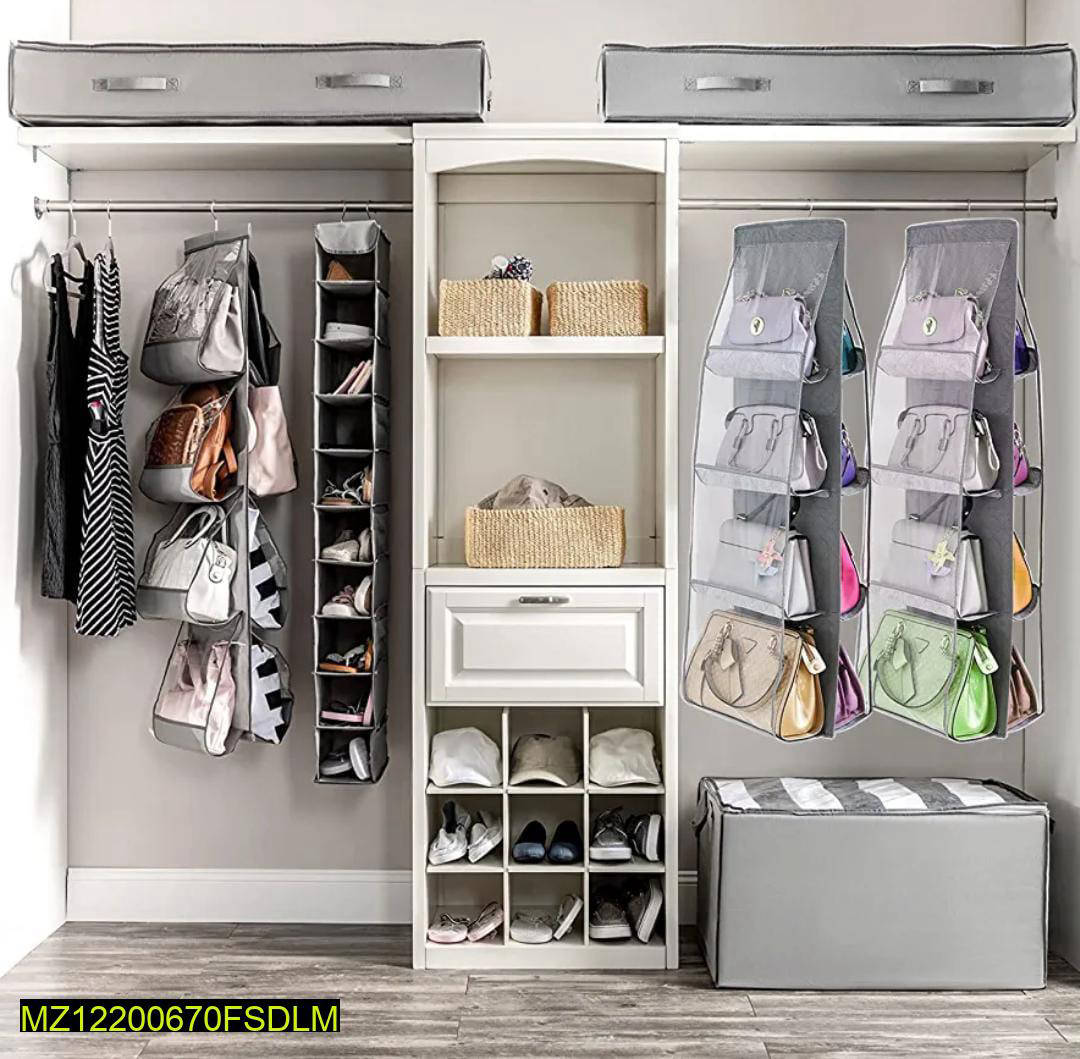 Grey Handbag Organizer with Hooks for Home Storage
