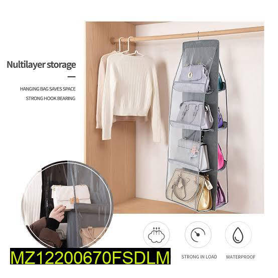 Grey Handbag Organizer with Hooks for Home Storage