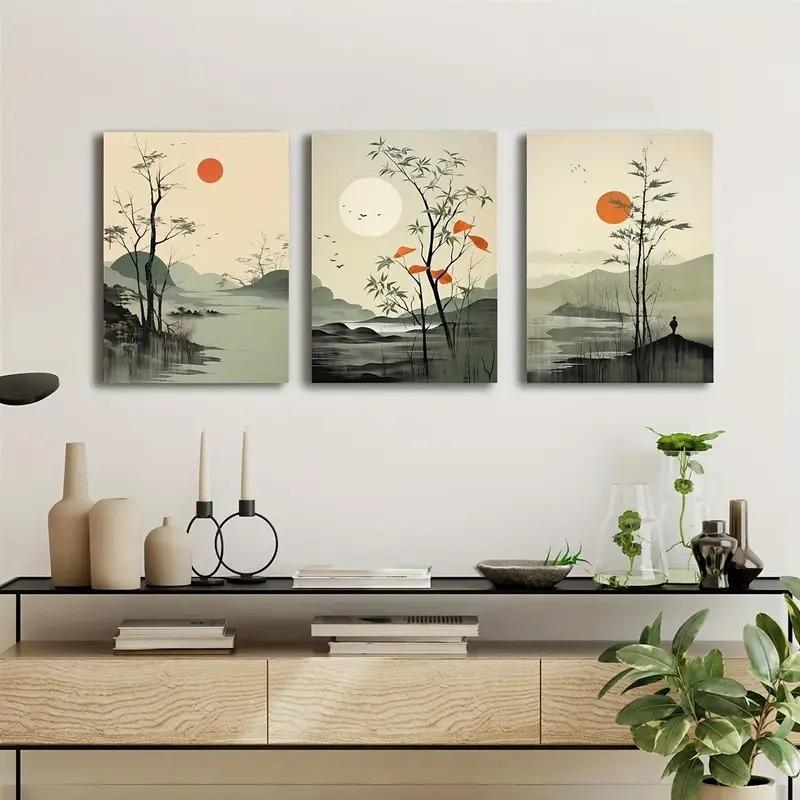 3 Piece Abstract Wall Art Set Multicolor Wood Frame
