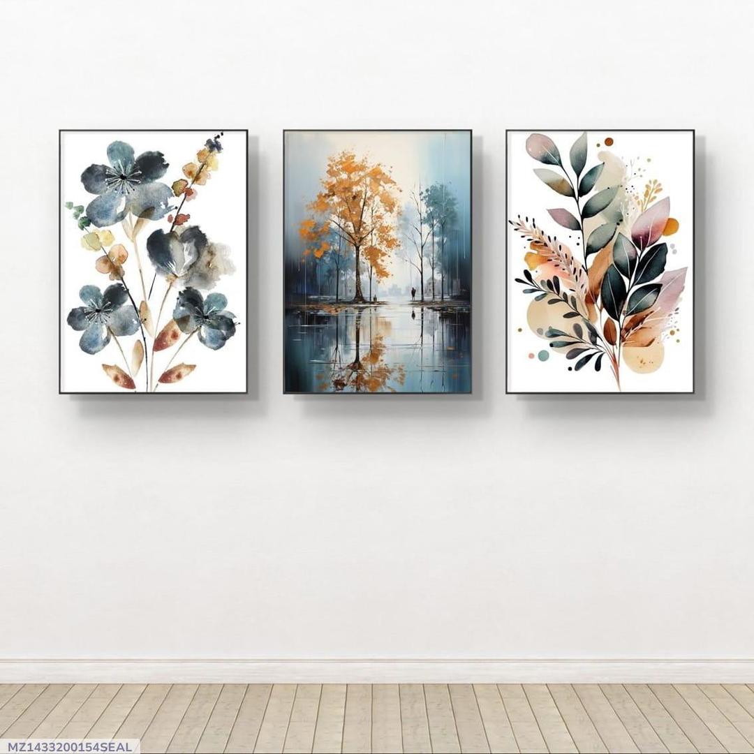 Set of 3 Wooden Abstract Wall Art Frames Multicolor