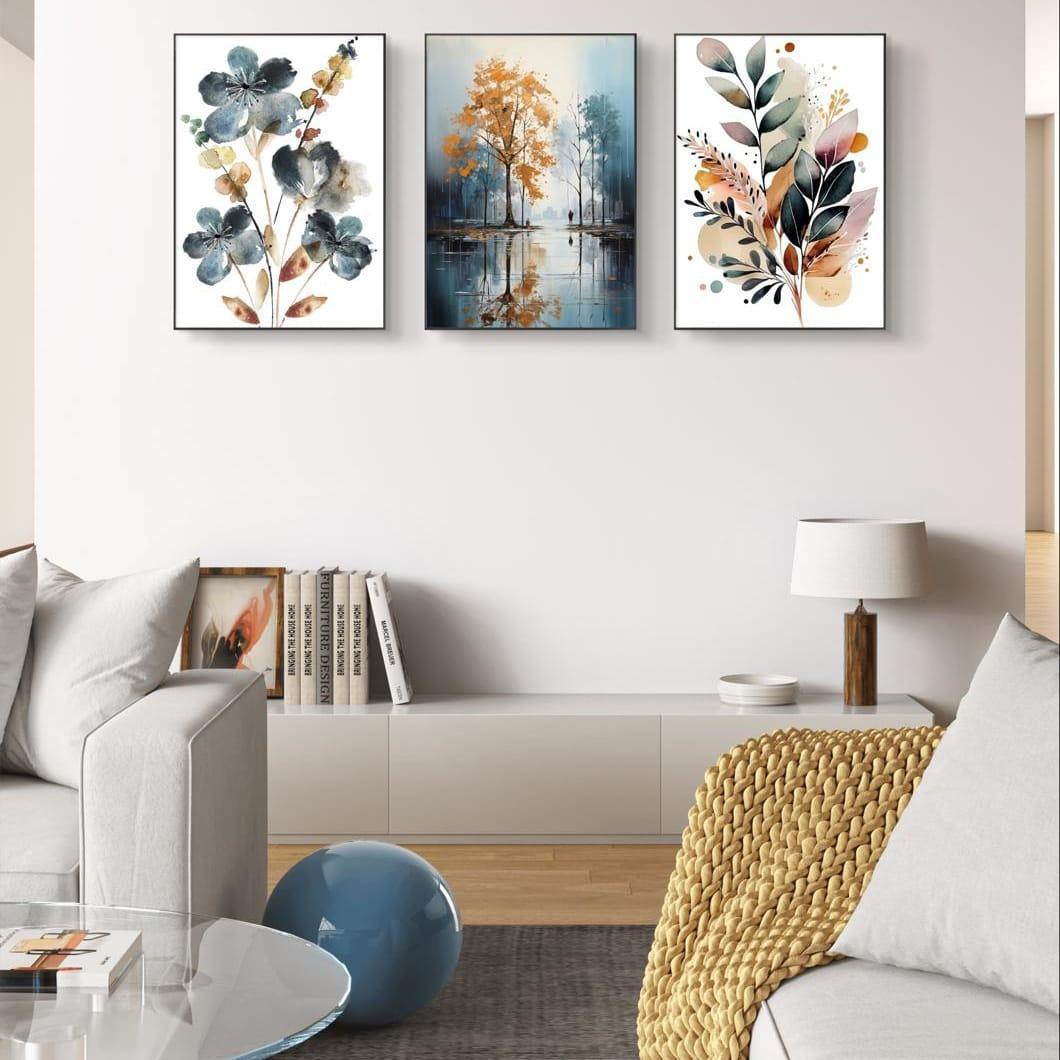 Set of 3 Wooden Abstract Wall Art Frames Multicolor