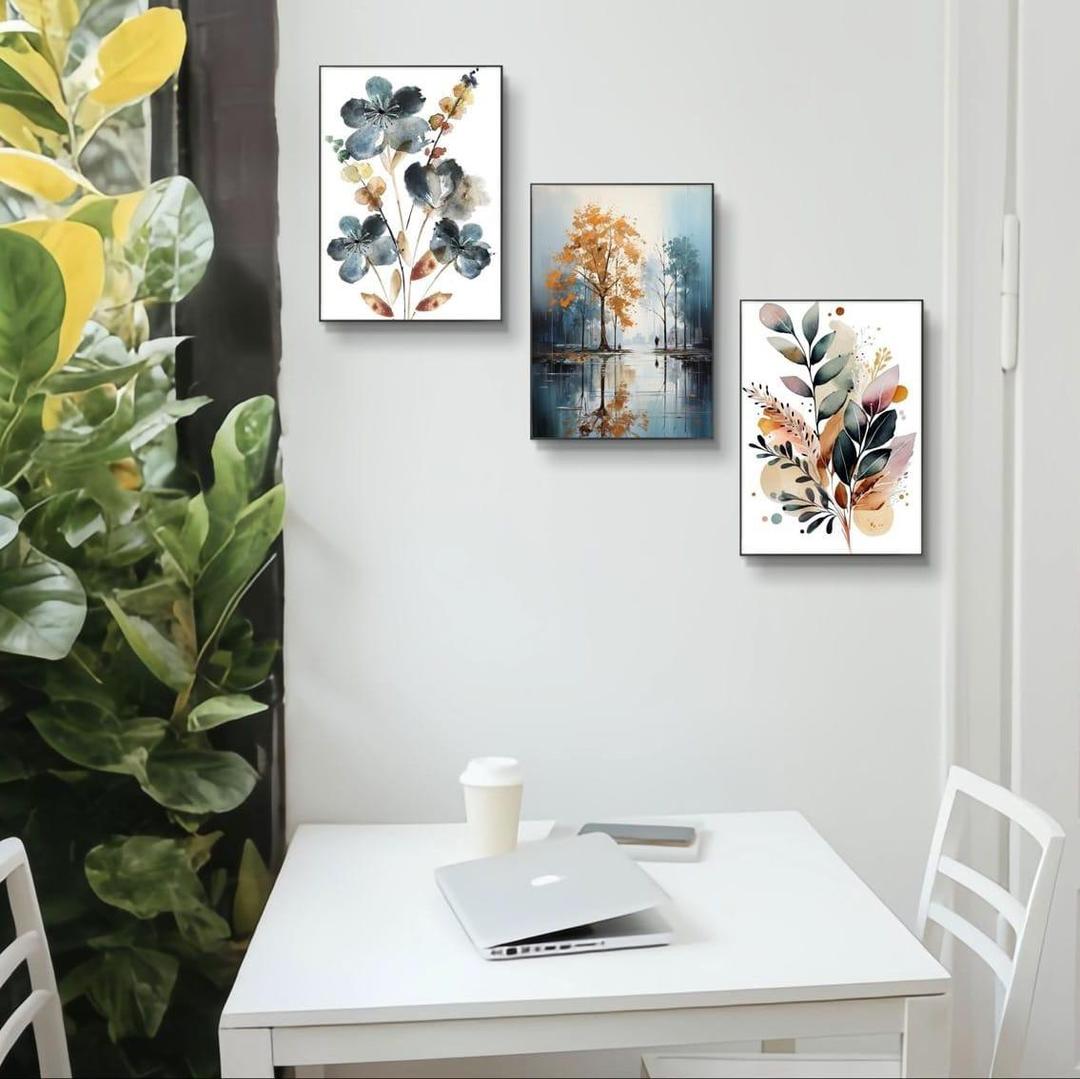 Set of 3 Wooden Abstract Wall Art Frames Multicolor