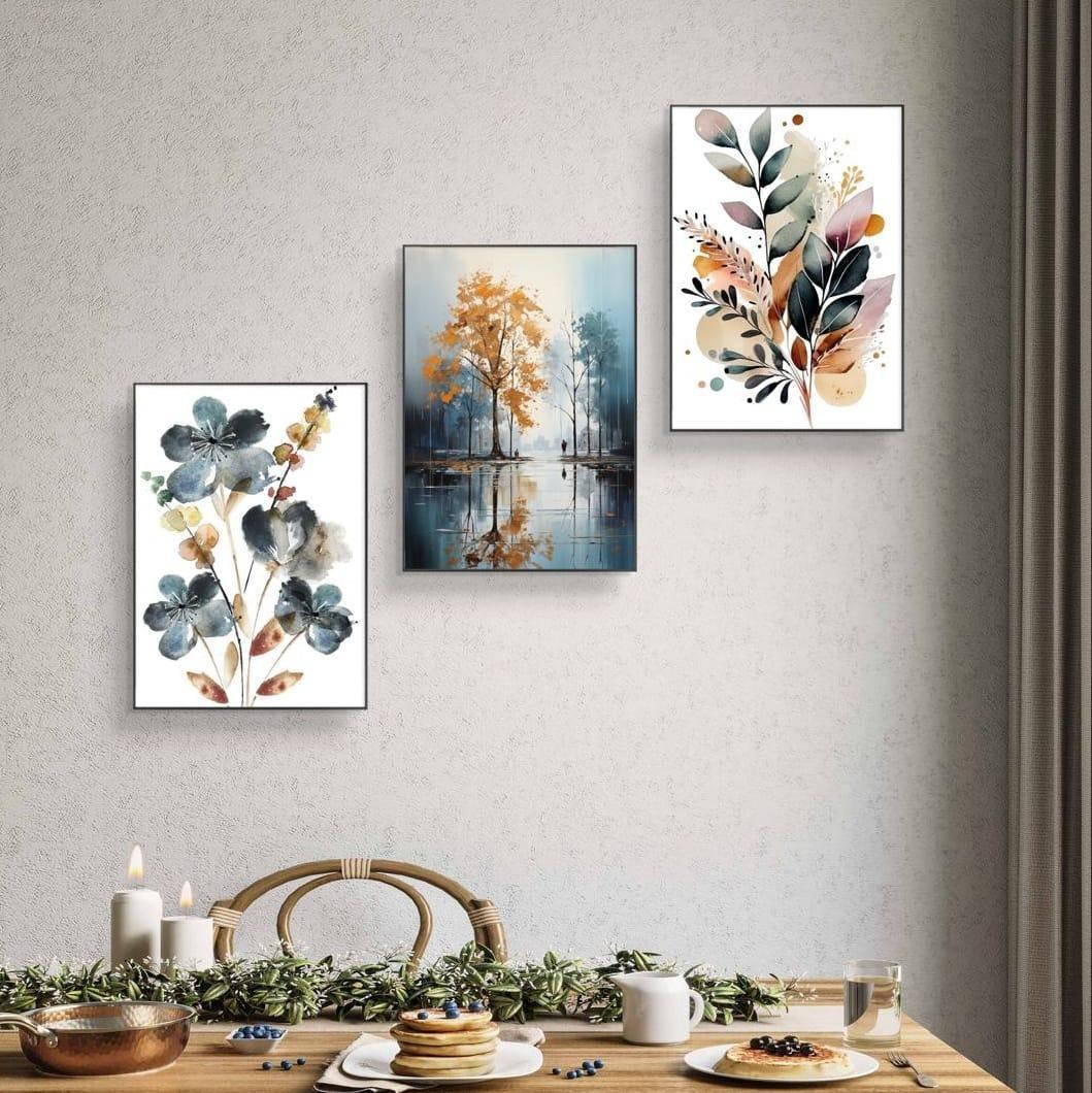 Set of 3 Wooden Abstract Wall Art Frames Multicolor