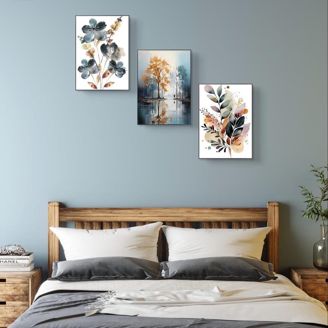 Set of 3 Wooden Abstract Wall Art Frames Multicolor