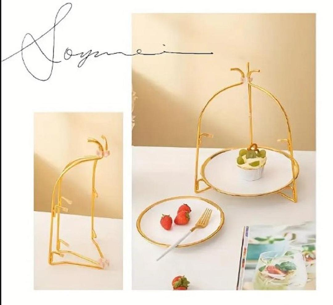 Golden 3-Tier Fruit & Dessert Stand with Iron Construction