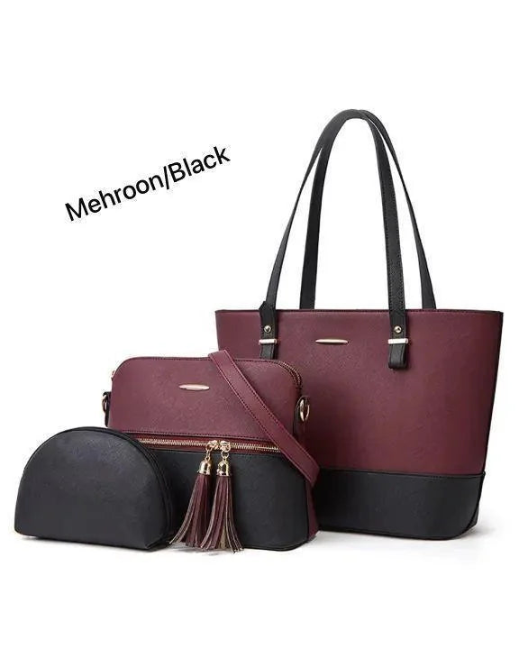 Women PU Leather 3-Piece Multicolor Handbag Set