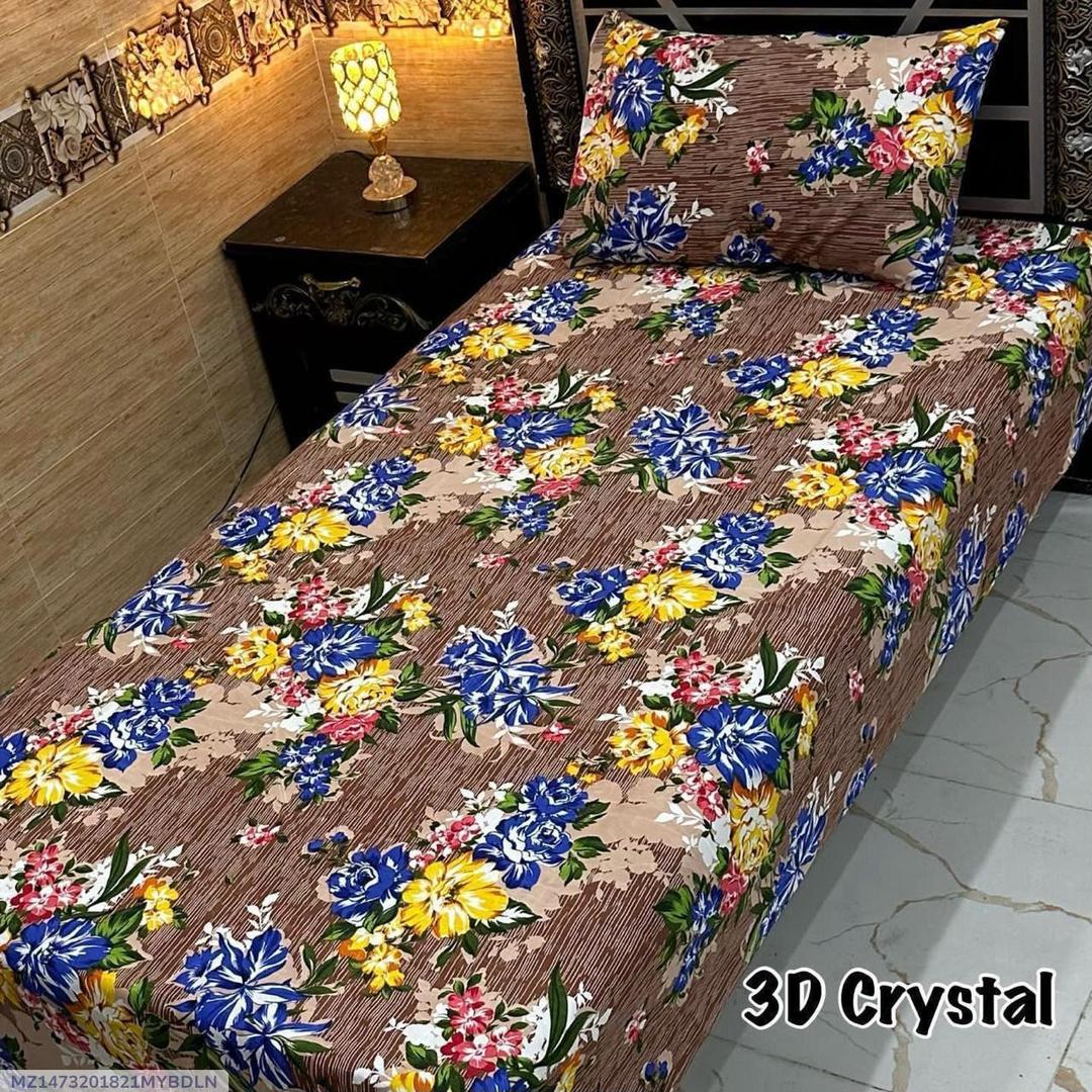 Crystal Cotton Printed Bedsheet Set 4Pcs Brown Single Bed