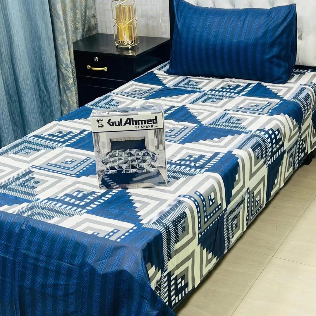 Blue Cotton Salonica 4 Pcs Single Bedsheet Set
