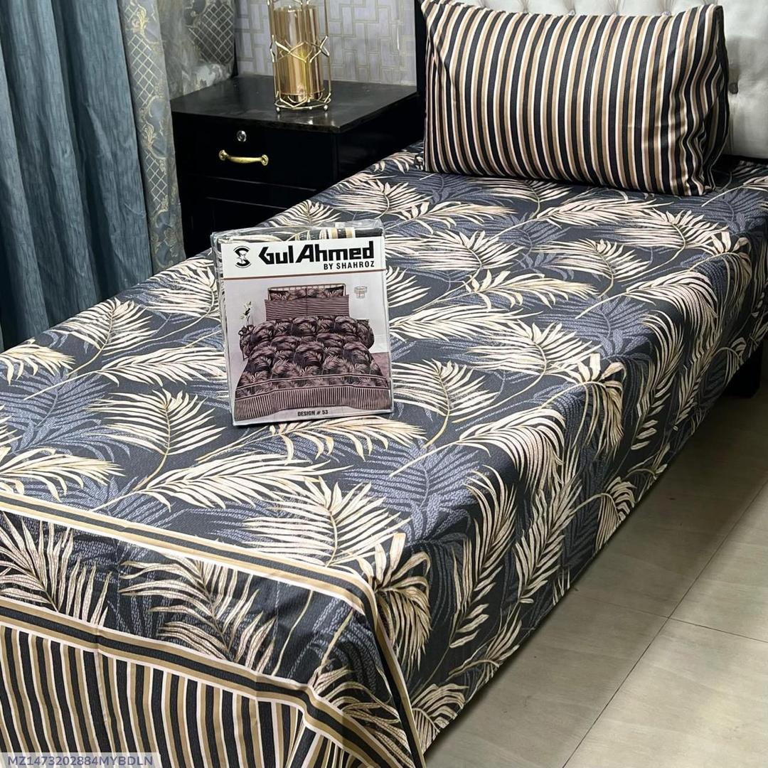 Premium Cotton Salonica Single Bedsheet Set Brown Palm Leaf