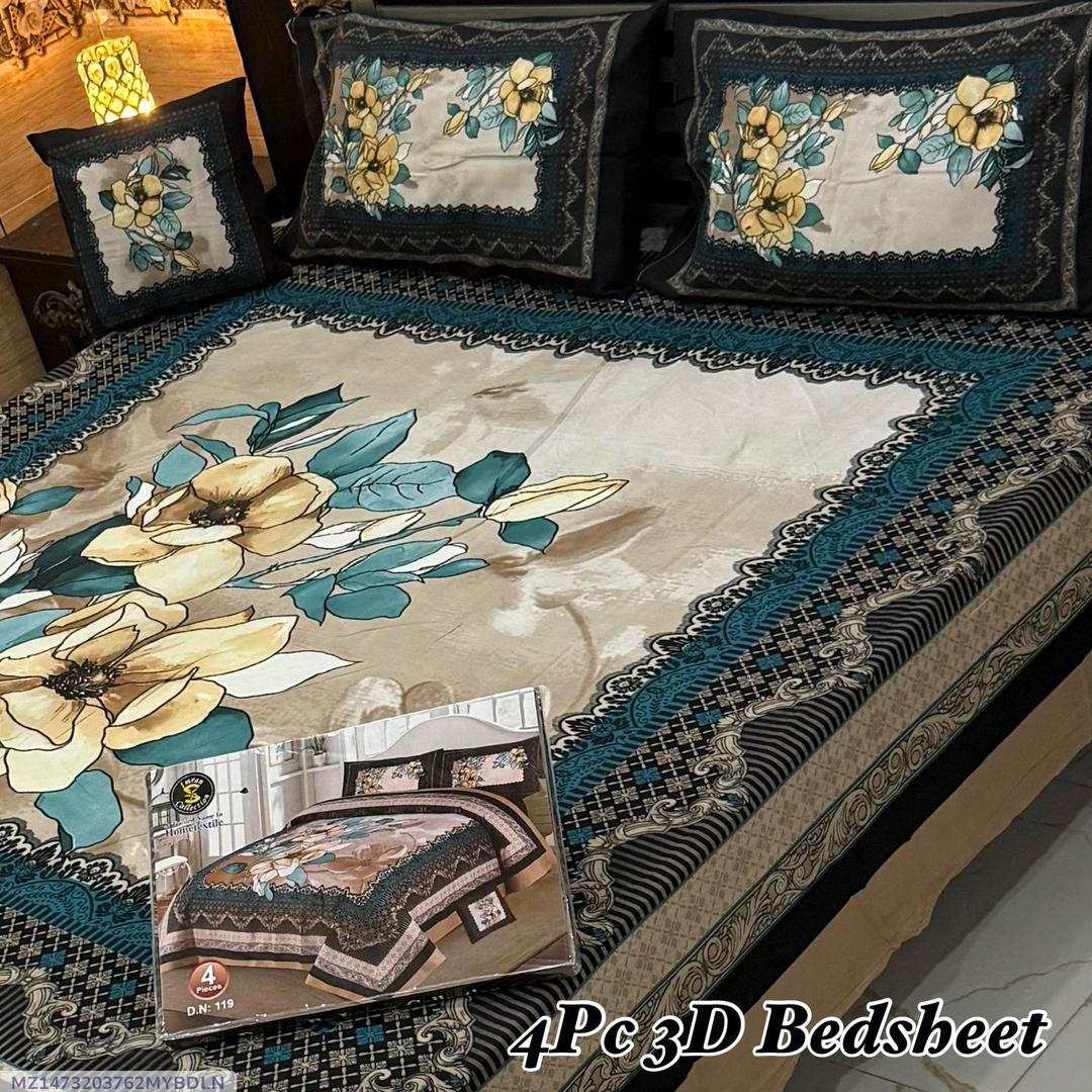 4Pcs 3D Printed Crystal Cotton Bedsheet Set Double Bed