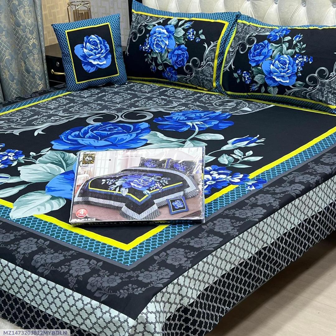 Crystal Cotton Blue Floral 4-Piece Bedsheet Set