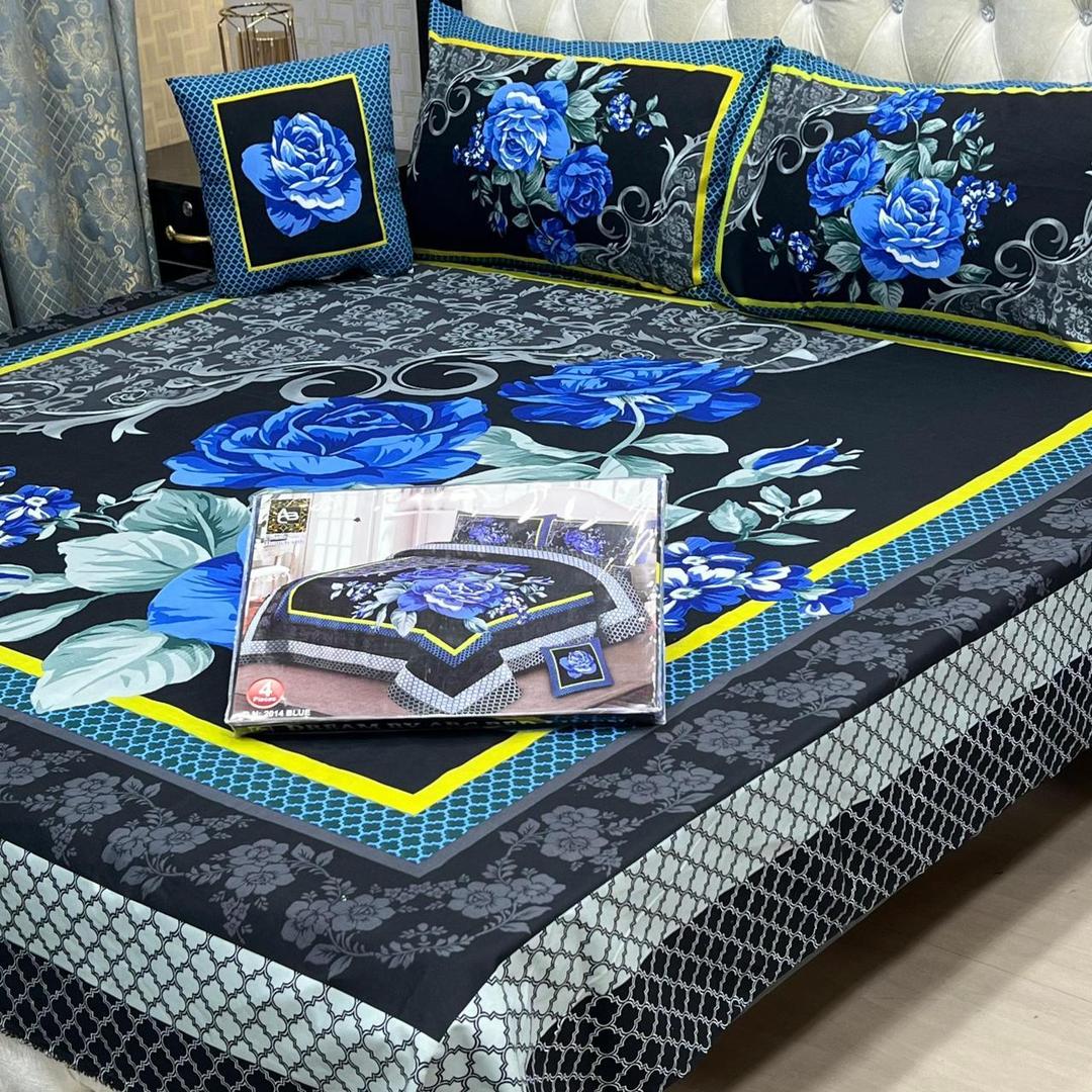 Crystal Cotton Blue Floral 4-Piece Bedsheet Set