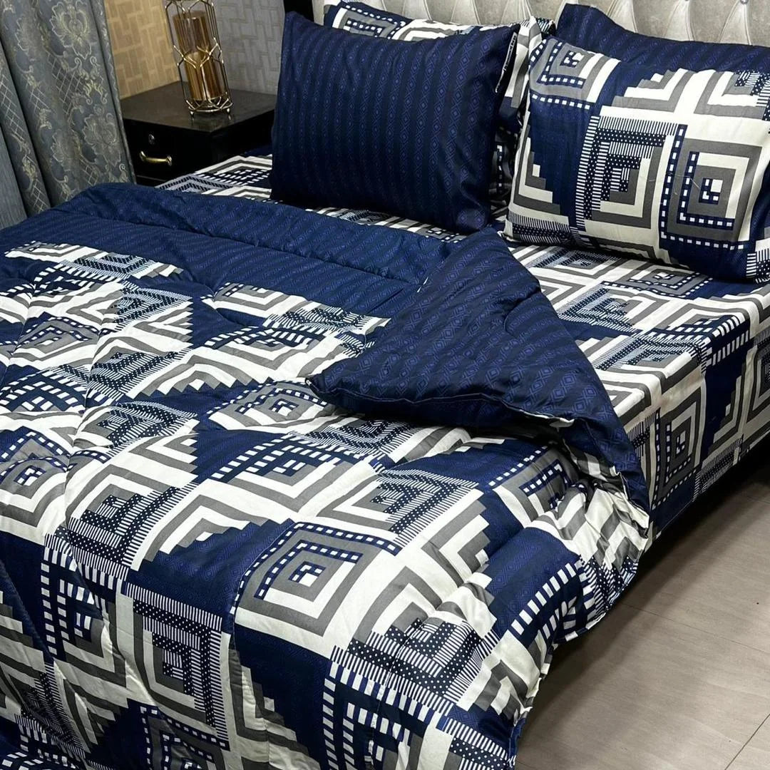 Stylish 6 Pcs Cotton Salonica Printed Razai Set