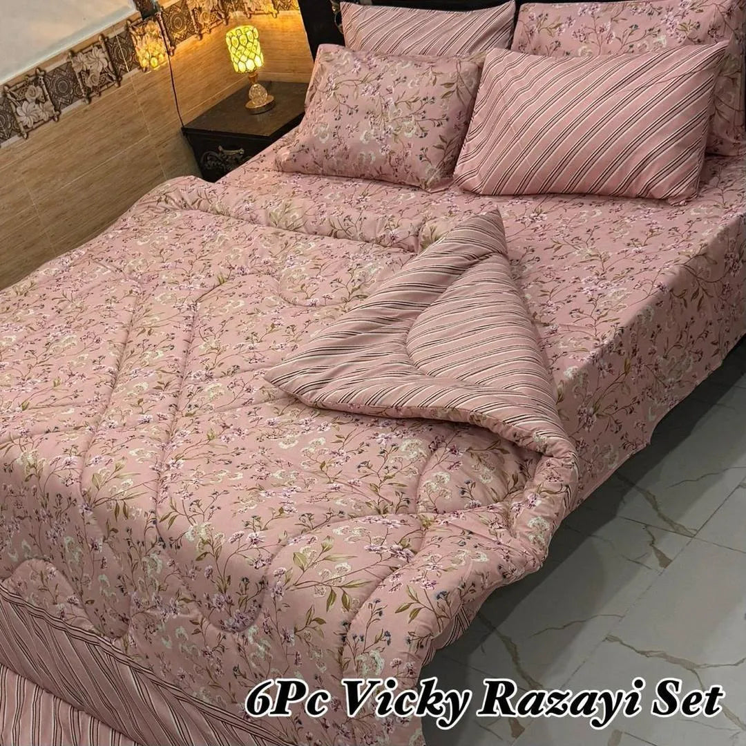 6 Pcs Cotton Salonica Printed Razai Set