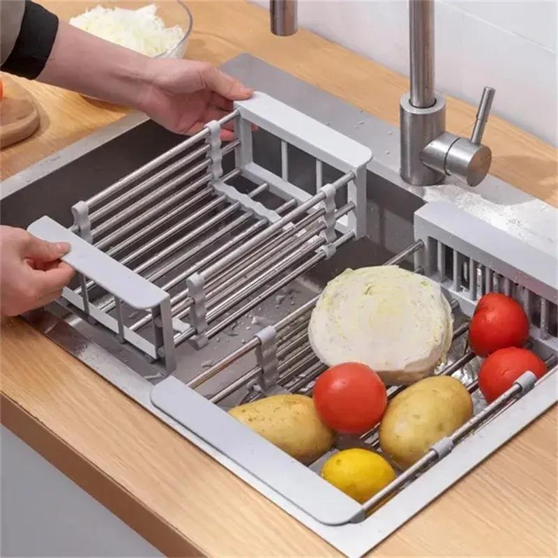 Stainless Steel Retractable Sink Dish Rack for Kitchen