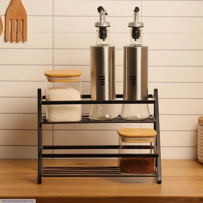 Stainless Steel Spice Rack Black Multi-Level Kitchen Storage