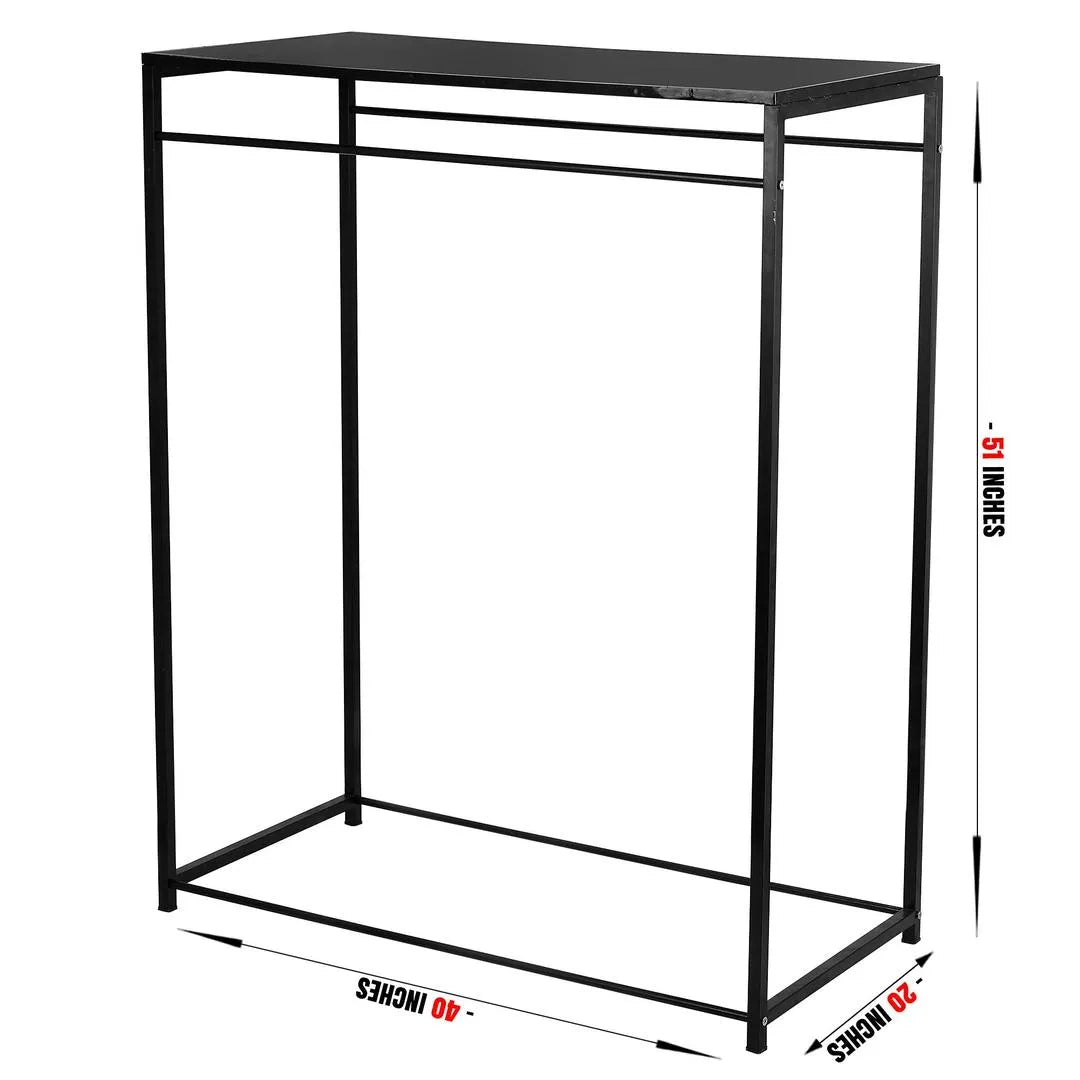 Black Iron & Wood Clothing Stand with Top Shelf