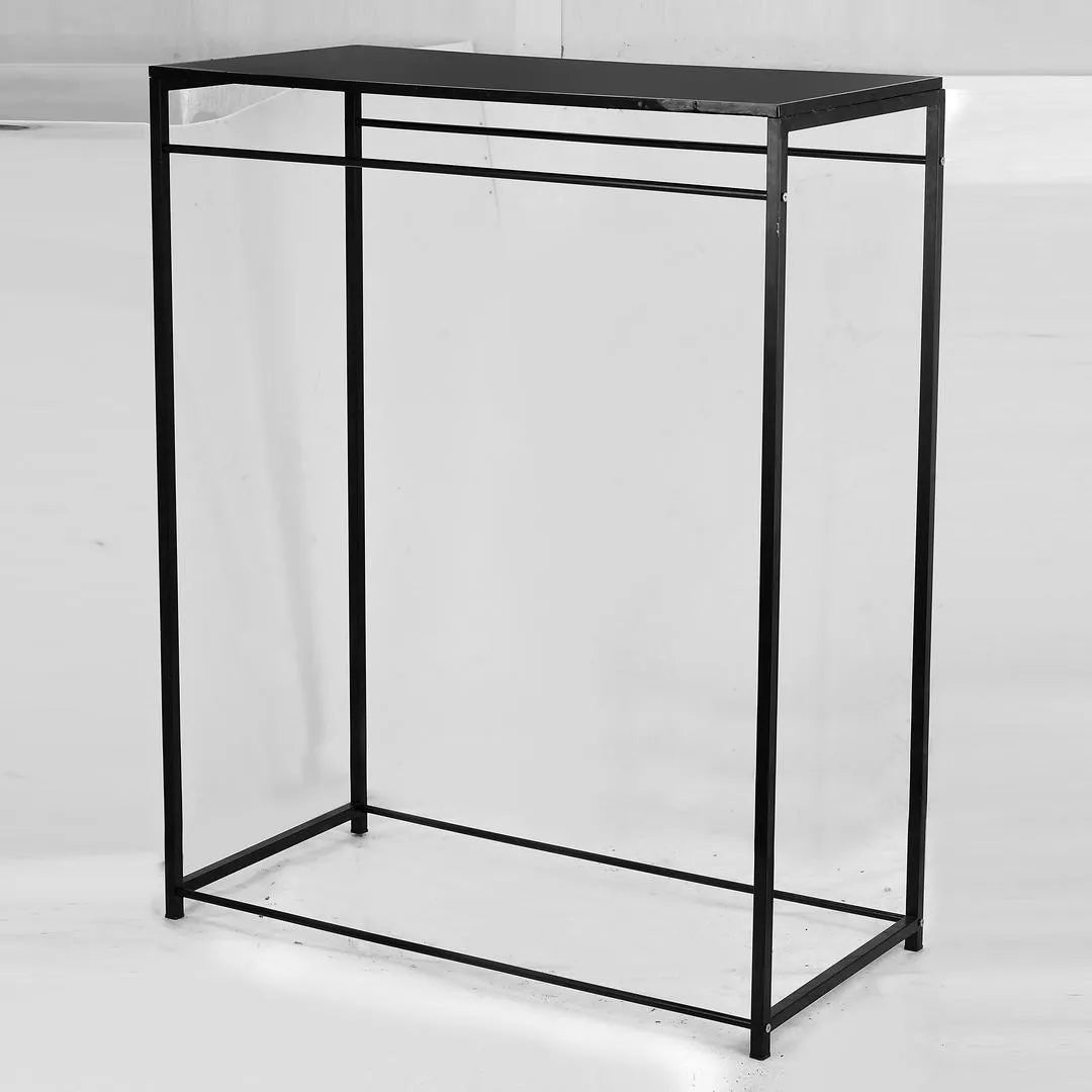 Black Iron & Wood Clothing Stand with Top Shelf