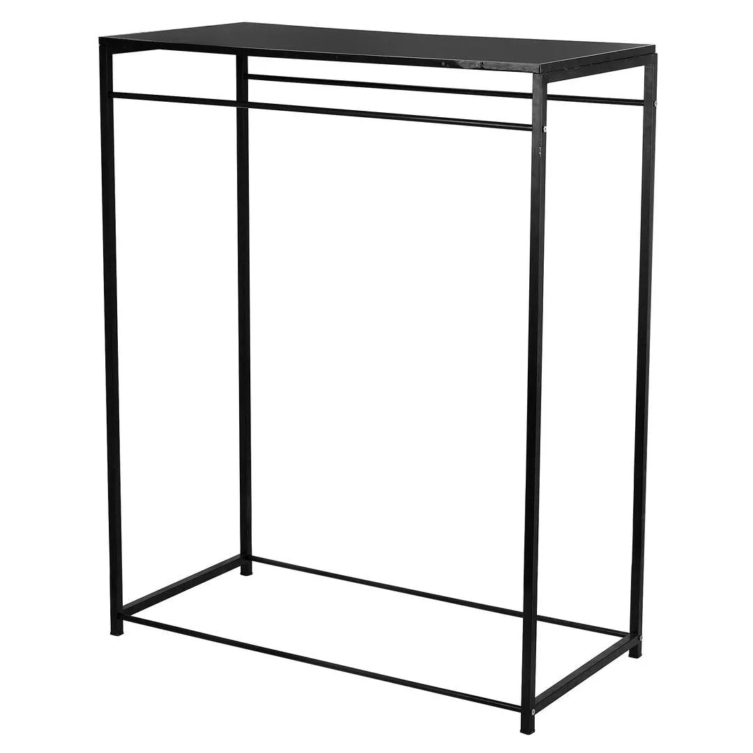 Black Iron & Wood Clothing Stand with Top Shelf