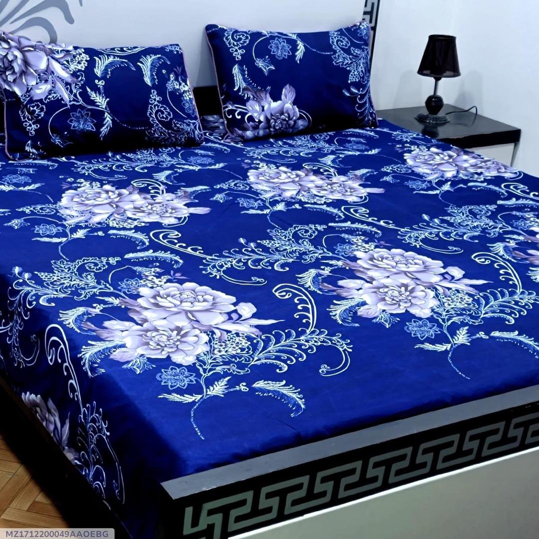 Crystal Cotton Floral Bedsheet Set Royal Blue Double Size