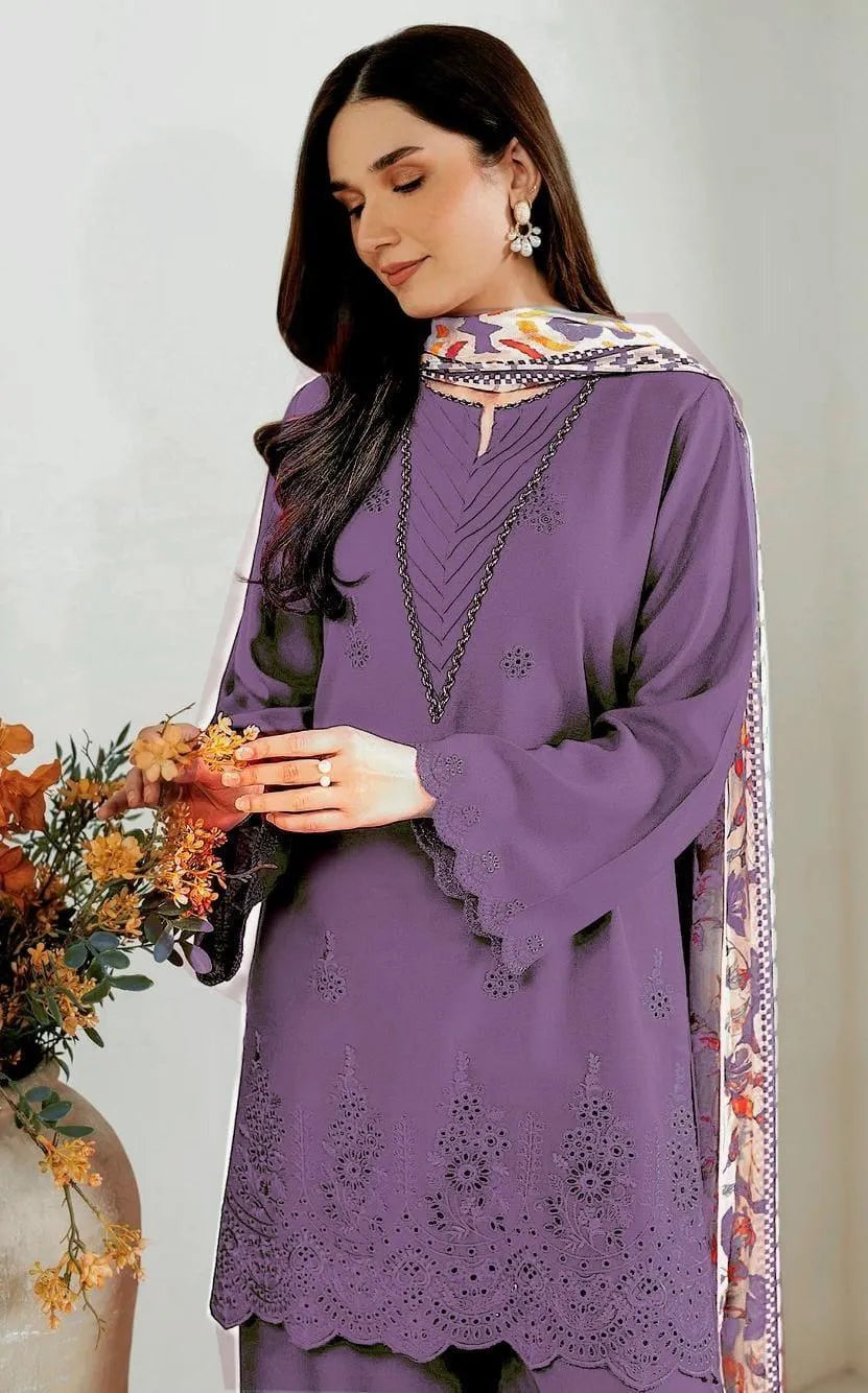 Purple Chikankari Lawn 3-Piece Suit for Weddings Eid