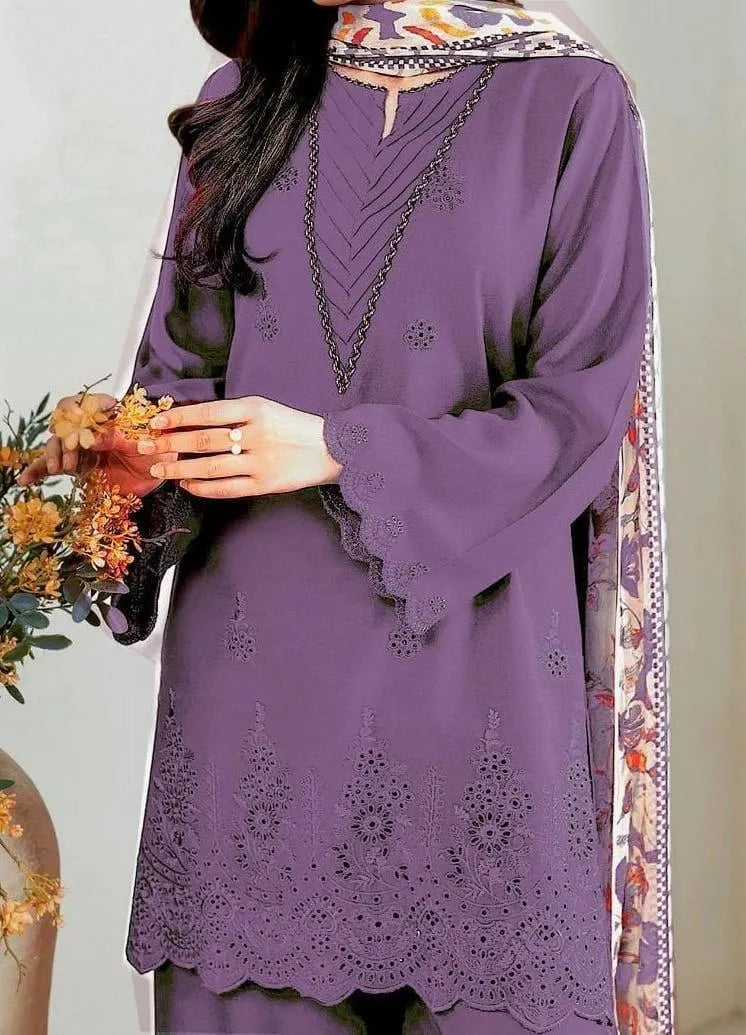 Purple Chikankari Lawn 3-Piece Suit for Weddings Eid