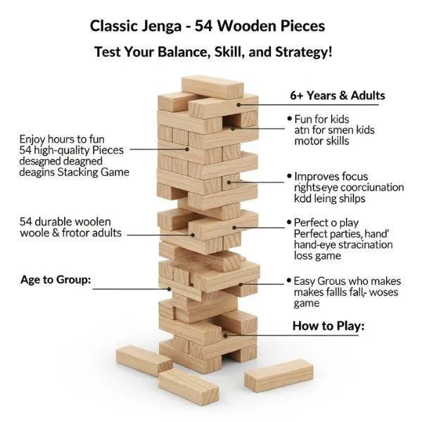 Wooden Jenga Game for Kids 1 Pc Brown