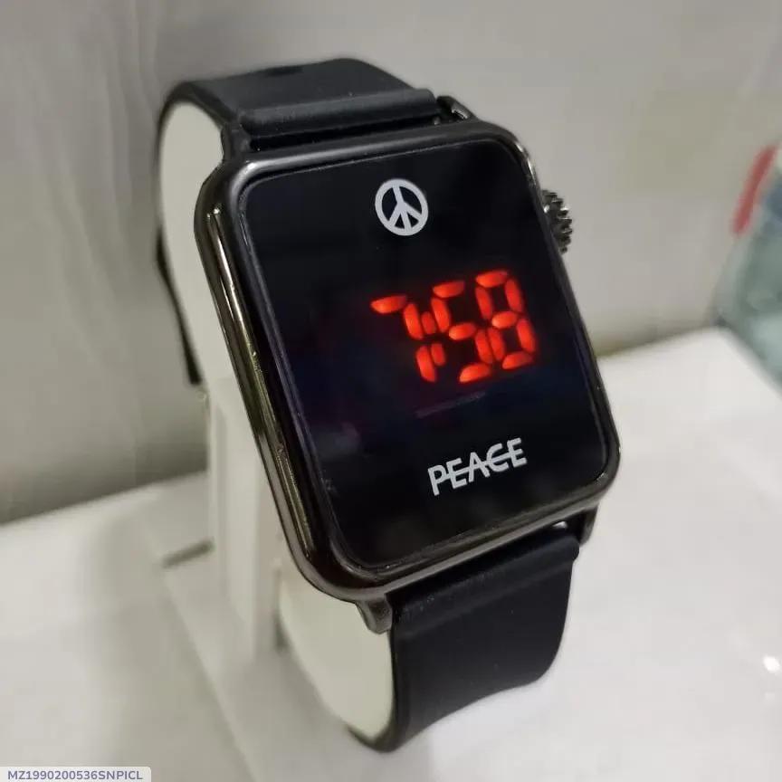 Men's Red LED Digital Watch Black Leather Strap
