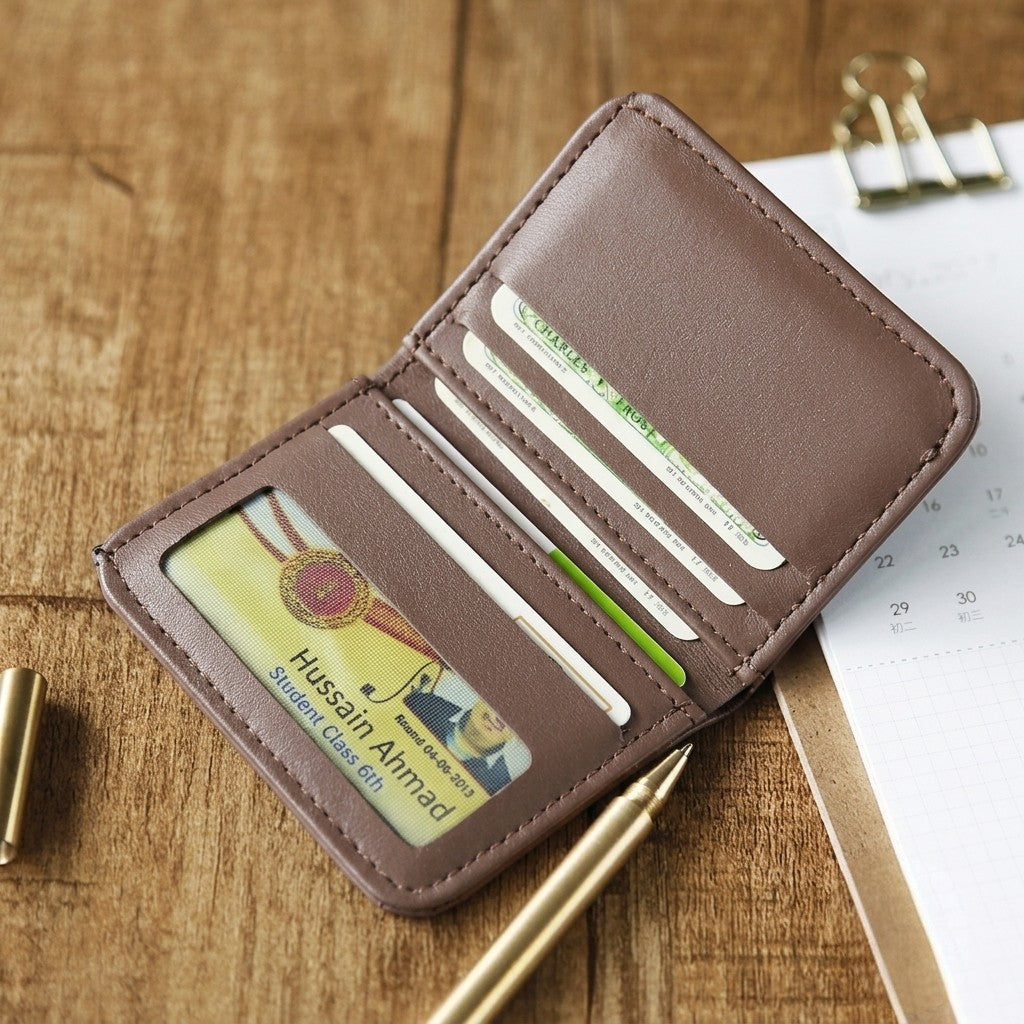 Fashion Slim PU Wallet Card Holder For Men & Women | Compact Cash & Card Purse With ID Window - Black