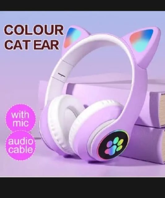 Cat Ear Wireless Bluetooth Headphones With RGB LED Lights & Built-In Mic – Stereo Bass Sound, Bluetooth & AUX Mode, Adjustable Over-Ear Headset For Kids, Teens & Girls