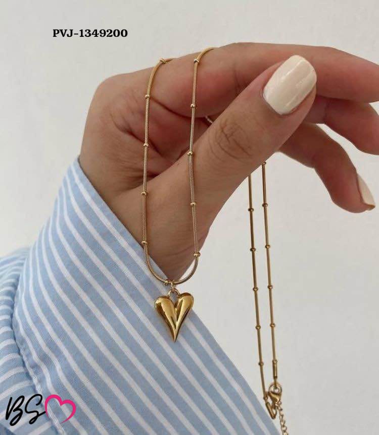 Ball Chain Heart Korean Pendant – Elegant Golden Necklace - Sku PVj-200