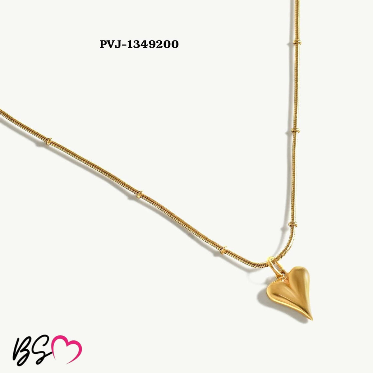 Ball Chain Heart Korean Pendant – Elegant Golden Necklace - Sku PVj-200