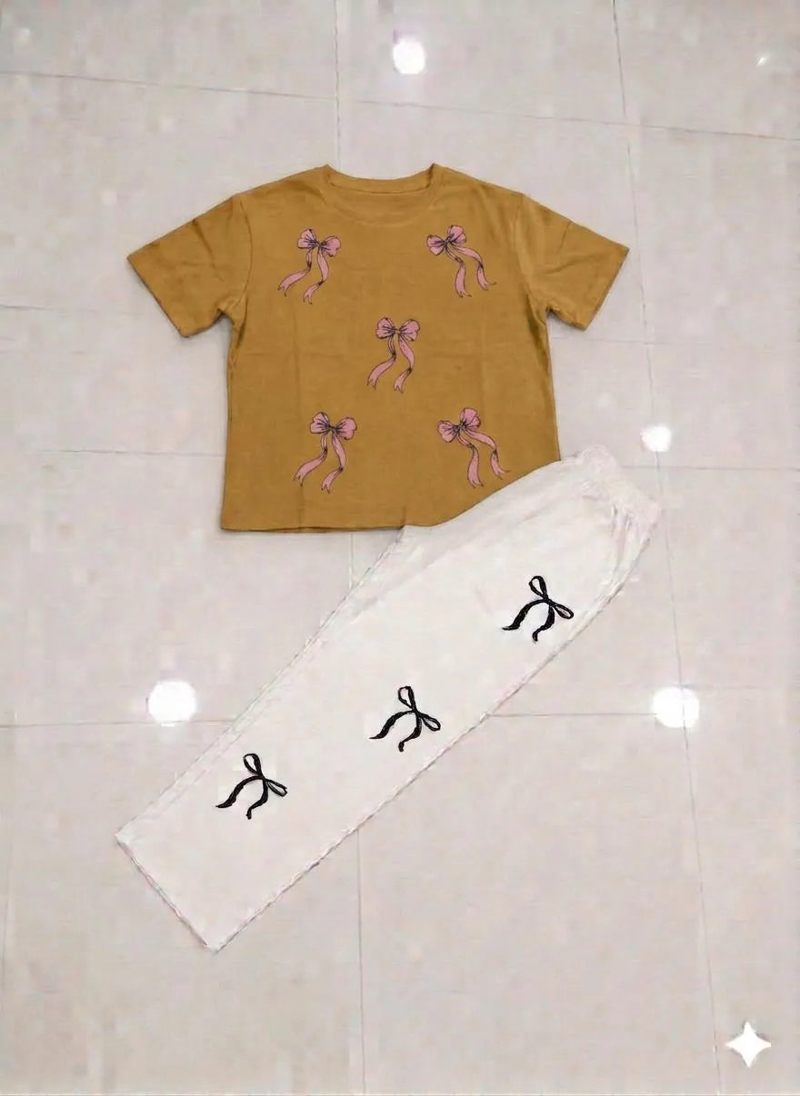 Bow Printed Night Suit for Girls Women